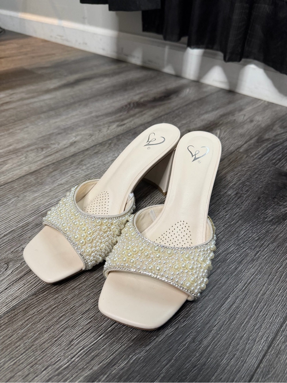 Pearl-Embellished Cream Heel